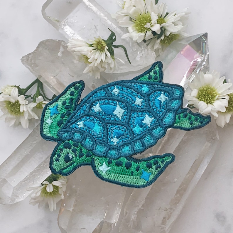 Sea Turtle Patch Beach Ocean Iron On Embroidered Patches Coconut Girl Wildflower Co. DIY image 1