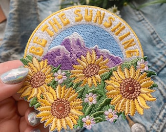 Be the Sunshine Patch - Sunflower - Mountain - Sun - Outdoors - Nature - Inspirational Quote - Embroidered Patches - VSCO - Wildflower Co.