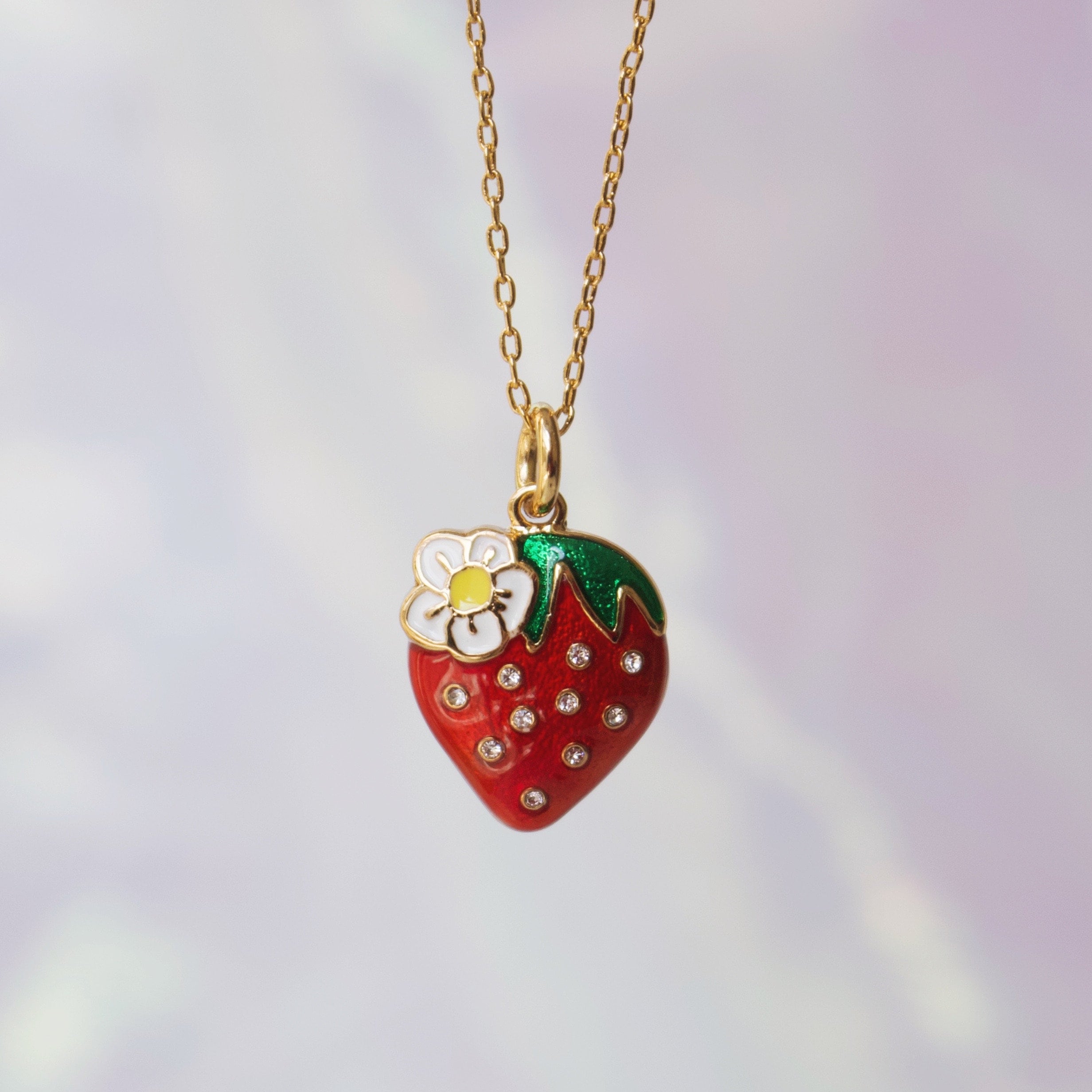 Strawberry Charm Necklace Cute Jewelry Charm Necklace Nostalgic Cottagecore Aesthetic Dainty Crystal Gold Valentine s Day Gift