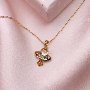 UFO Charm Necklace - Cute Space Galaxy Alien Jewelry - Charm Necklace - Dainty Rainbow Crystal & Gold - Valentine&#39;s Day Gift