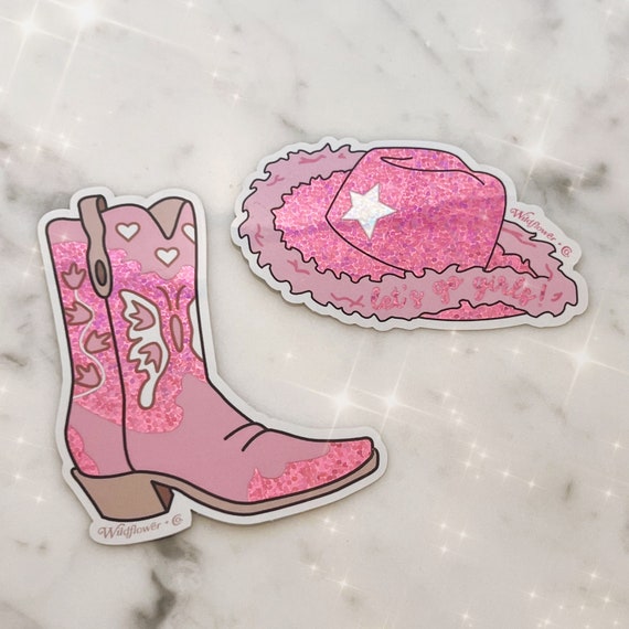 Pink Cowgirl Boot Sticker Cowgirl Hat Sticker Space - Etsy