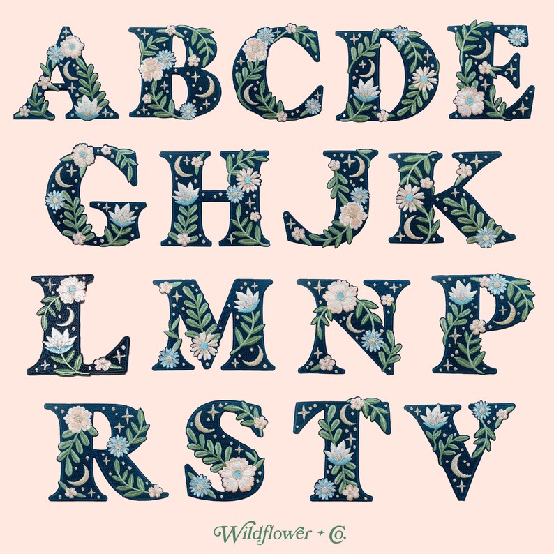 Botanical Letter Patches Embroidered Applique Letters Etsy