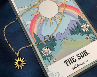 Sun Tarot Card Necklace - The Sun in Gold Vermeil or Sterling Silver - Dainty Gold Sun Necklace - Minimal - Wildflower + Co.