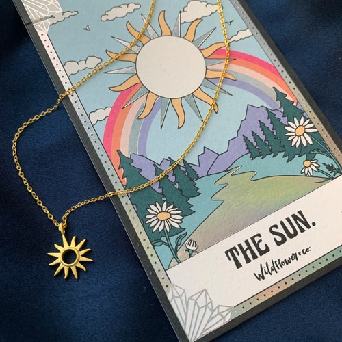 Sun Tarot Card Necklace the Sun in Gold 
