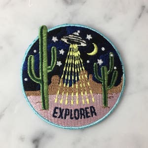 Explorer Patch Outer Space UFO Alien Area 51 Desert Cactus Patches for Jackets Embroidered Iron On, Wildflower Co. image 3