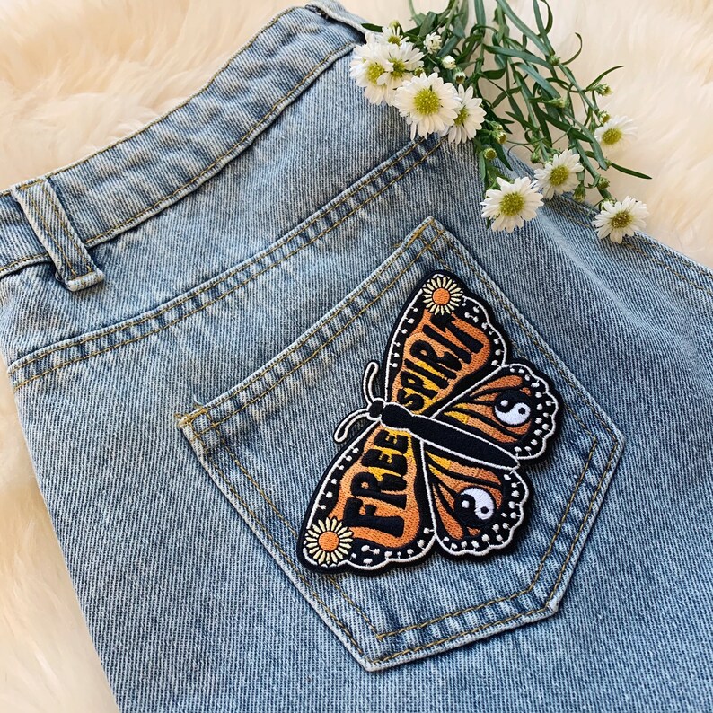 Free Spirit Butterfly Patch Iron On Embroidered Patches Quote Camping Outdoors Nature VSCO Wildflower Co. image 5
