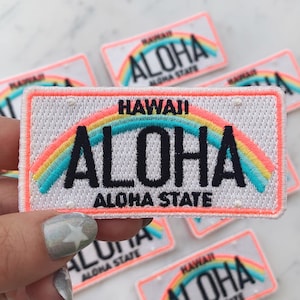 Hawaii Aloha License Plate Patch - Iron On Patch - Embroidered Patches for Jackets - Beach -  Coconut Girl - Wildflower + Co.