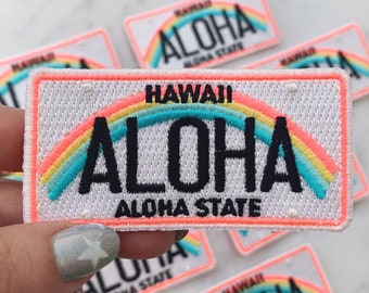 Hawaii Aloha License Plate Patch - Iron On Patch - Embroidered Patches for Jackets - Beach -  Coconut Girl - Wildflower + Co.