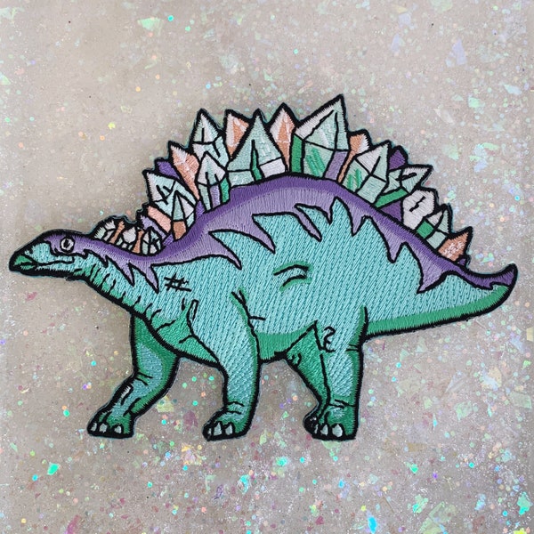 Crystal Stegosaurus Dinosaur Patch - Iron On Embroidered Patches - Wildflower + Co. DIY