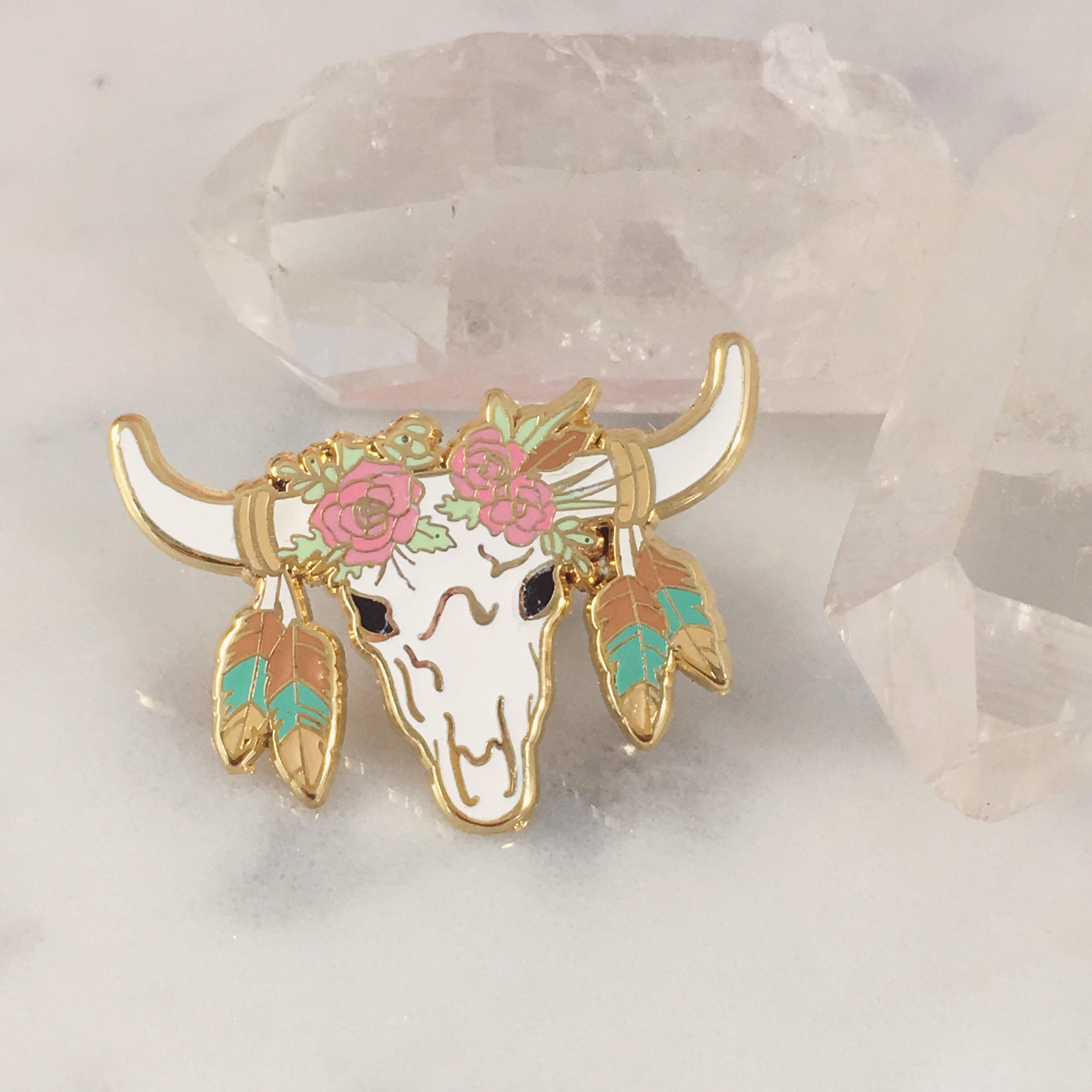 Longhorn Enamel Pin - Southwestern Flair – Lapel Pin - Floral Cow Sku…