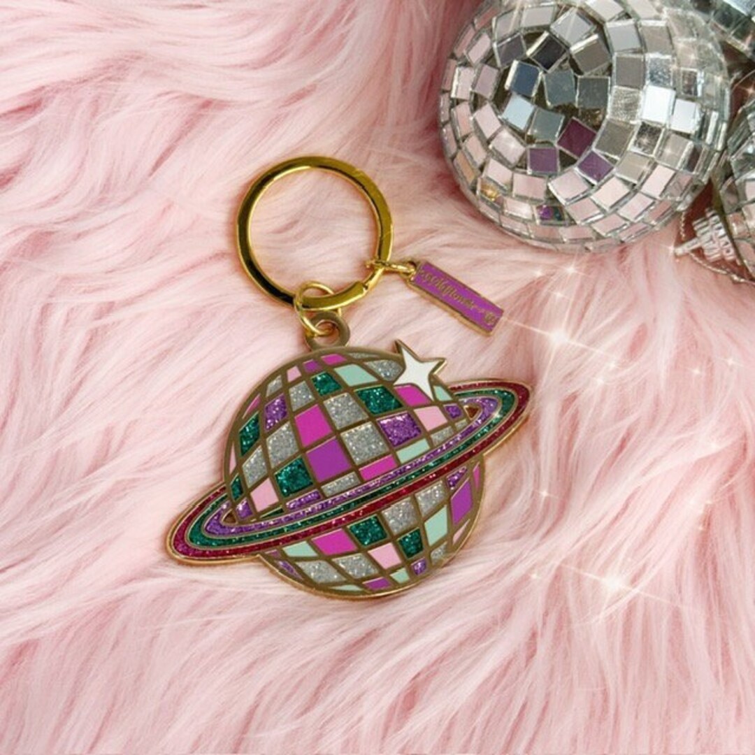 Disco Enamel Keychain Disco Ball Bag Charm Space Disco Themed