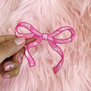 Toppa a fiocco - Rosa - Toppa termoadesiva a nastro leggero Coquette Royalcore Girlycore Estetica Toppe ricamate per giacche +