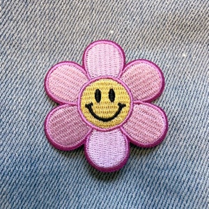 Smiley Daisy Patch Embroidered Patches for Jackets Positivity Optimism & Good Vibes Retro Flower Patches Kidcore Smiley Face Patch image 5