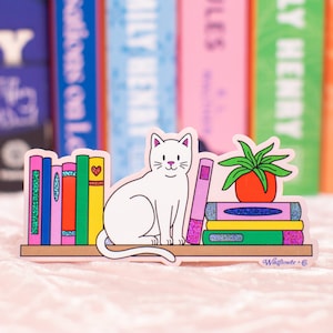 Cat Bookshelf Sticker - Stickers for Laptop Case Water Bottles Kindle - Cat Sticker - Book Lovers Gift - Booktok Accessories - Cute Gifts