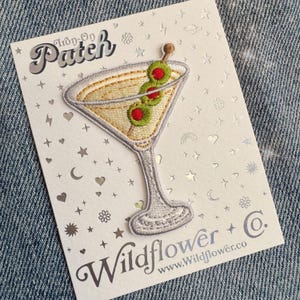 Dirty Martini Patch - Iron on Patch - Embroidered Patches for Jackets - Cute Gifts - Vintage Cocktail Patch - Classic Martini Accessory