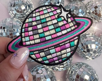 Disco Ball Planet Patch - Disco Ball Embroidered Iron On Patches for Jackets - Disco Girls - Space - Mirrorball - Stocking Stuffers