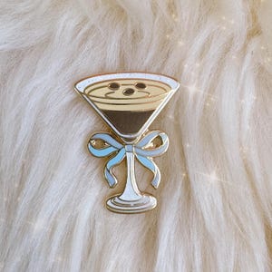 Espresso Martini Pin - Tied w. a Bow!  - Enamel Pins - Coquette Aesthetic - Cute Accessories - Girlycore - Gift for Friends - Wildflower+Co.