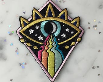 Rainbow Aura & Evil Eye Patch - Patches for Jackets - Embroidered Iron On - Mystical - Magical - Wildflower + Co.