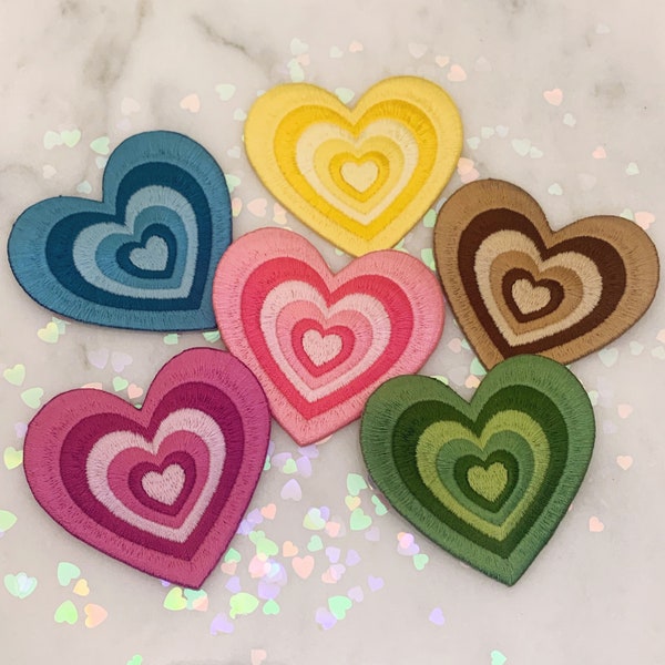 Y2K Heart Patch - Aesthetic Heart Embroidered Iron On Patches - Pink Lilac / Purple Blue Green Yellow & Brown - Cute Patches!  Wildflower