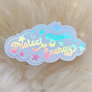 Sticker Protect Your Energy - motiverende inspirerende quote holografische vinyl glitterstickers - stickers voor laptophoes waterflessen