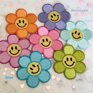 Smiley Daisy Patch Embroidered Patches for Jackets Positivity Optimism & Good Vibes Retro Flower Patches Kidcore Smiley Face Patch image 10