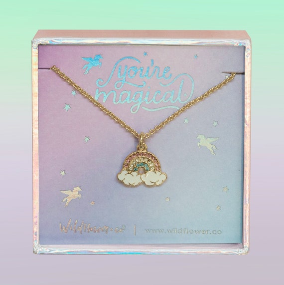 Rainbow Necklace or Bracelet | Pastel Rainbow Pave Crystal & Gold | Personalized Jewelry | Wildflower + Co. Valentines Day Gift