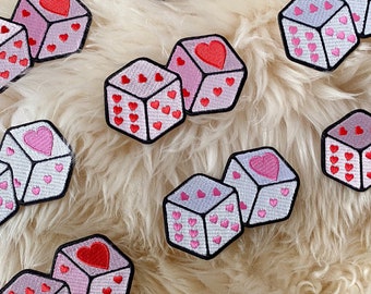 Dice Patch - Iron on Patch - Embroidered Patches for Jackets - Girlycore Aesthetic - Heart Patch - Lucky Girl - Lucky Dice Accessories