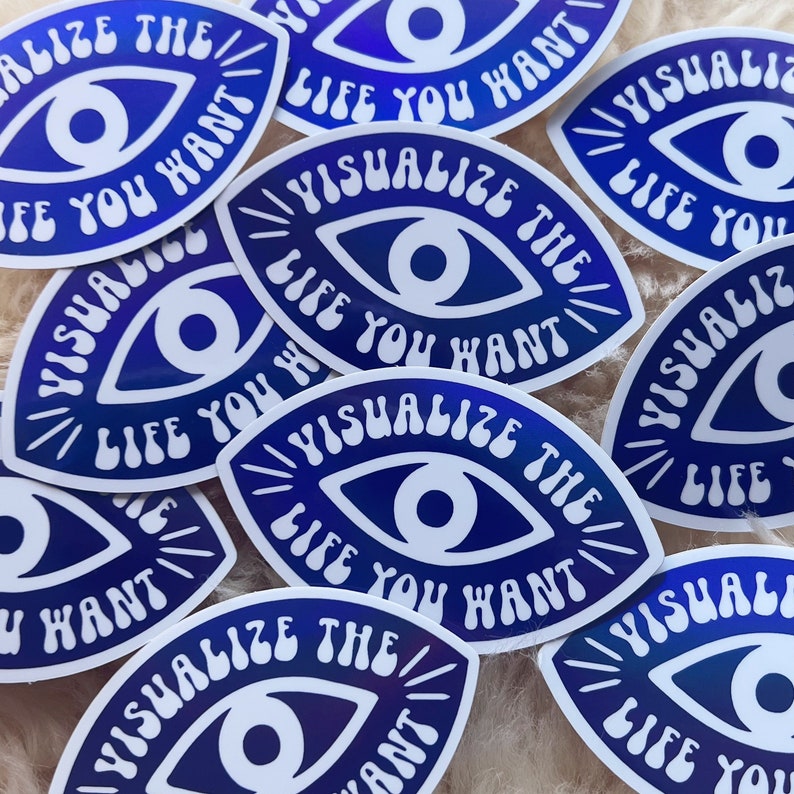 Visualize the Life You Want Sticker Evil Eye Stickers Motivational Quote Holographic Vinyl Stickers for Laptop Case Water Bottles image 1