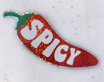 Spicy Pepper Sticker - Glitter Holographic ! Red Hot Pepper - Stickers for Laptop Water Bottles + Gift for Friend - Valentines Day Gift