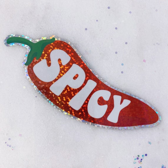 Spicy Pepper Sticker - Glitter Holographic ! Red Hot Pepper - Stickers for Laptop Water Bottles + Gift for Friend - Valentines Day Gift