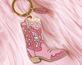 Pink Cowgirl Boot Keychain - Space Cowgirl - Disco Cowgirl Bachelorette Party - Cowboy Boot Enamel Keychain - Southwest - Western - Southern