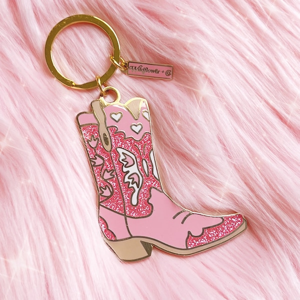 Pink Cowgirl Boot Keychain - Space Cowgirl - Disco Cowgirl Bachelorette Party - Cowboy Boot Enamel Keychain - Southwest - Western - Southern