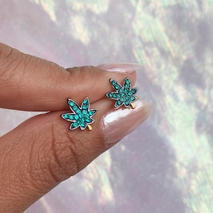 Weed Earrings - Stud Earrings | Stoner Girl | Green Aesthetic Earrings | Gold | Weed Accessories | Weed Gifts | Stoner Gifts for Her