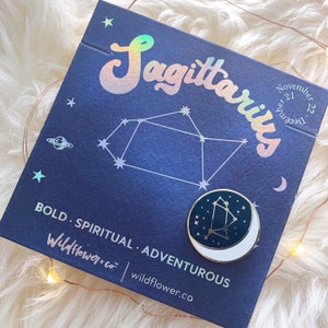Sagittarius Zodiac Enamel Pin | Constellation Star Sign | Moon Star Pin | Astrology Gift- Hat Pin - Wildflower + Co. Gifts