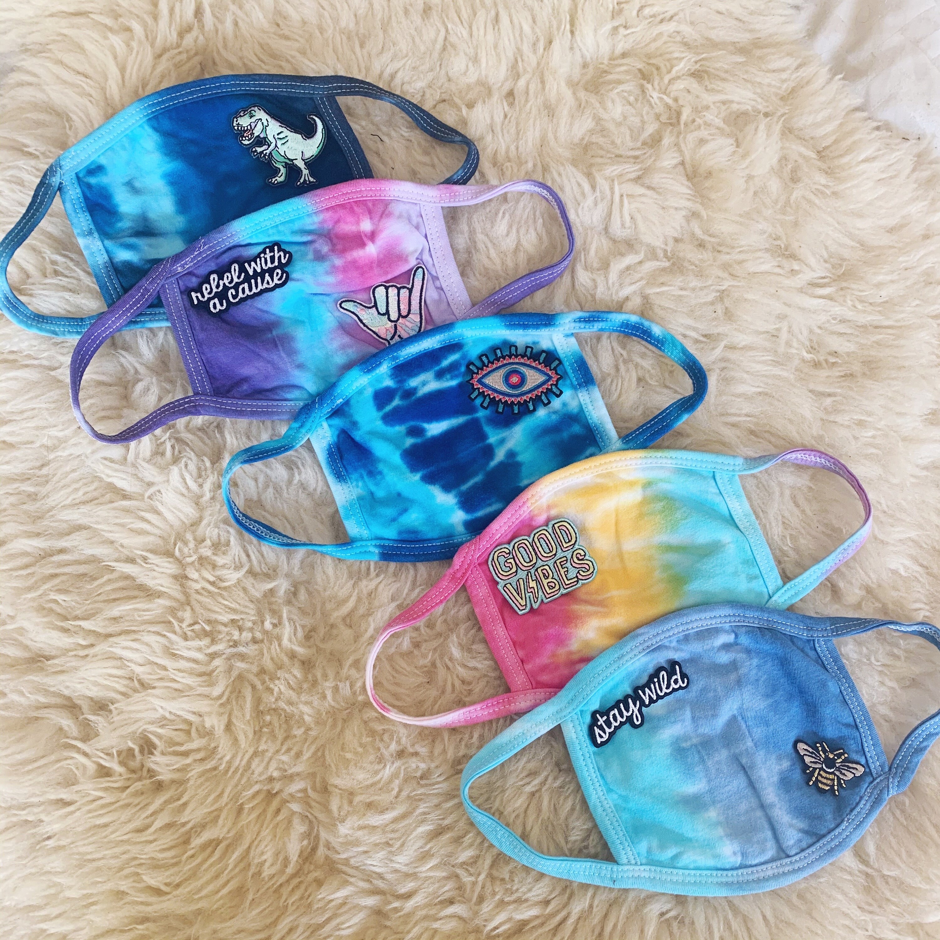 Tie Dye Face Mask, Reusable / Washable - Cute & Comfy - Cotton T-Shirt Fabric - Your Choice of Tie Dye Color + Patch !