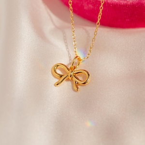 Bow Necklace, Bow Pendant, Ribbon Necklace - Dainty Gold Necklace - Coquette Bow Aesthetic - Gift for Her -Bridesmaid Gift -  Minimalist