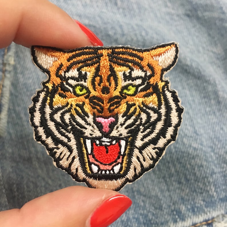 Tiger Head Patch Iron On Embroidered Patches Roar Etsy