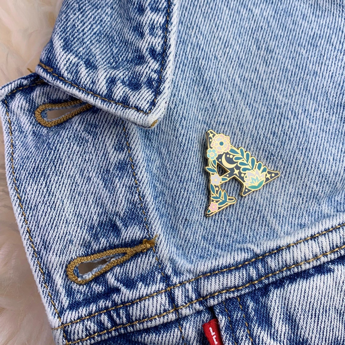 Botanical Letter Enamel Pin Personalize With Your Initial or - Etsy