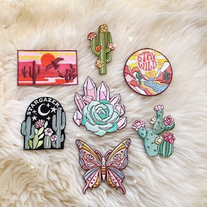 Desert Patch Collection Bundle - S/7 Iron On Patches - Cactus, Sunset, Desert at Night, Stay Wild, Succulent & Crystal - Wildflower + Co.