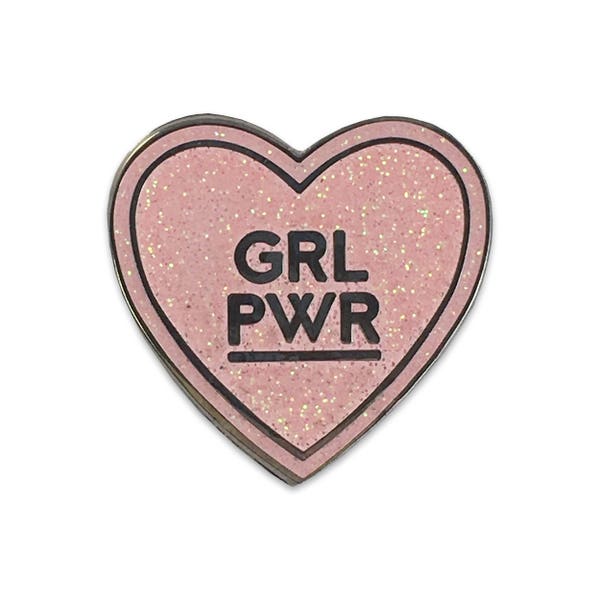 GRL PWR Enamel Pin - Pink Glitter Heart Flair – Lapel Pin - Feminist - Wildflower + Co. Valentines Day Gift