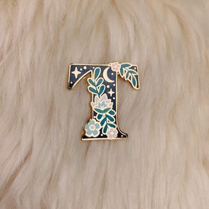 Botanical Letter Enamel Pin Personalize with Your Initial or Monogram Flower, Moon, & Star Details Wildflower Co image 6