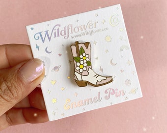 Daisy Cowgirl Boot Enamel Pin - Cowgirl Boot Pin - Cowboy Boot - Hard Enamel Pins - Cute Gifts - Daisy - Southern - Hat Pin - Wildflower+Co.