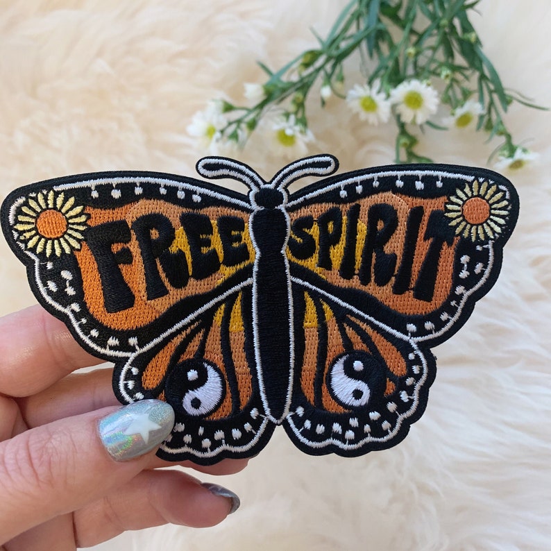 Free Spirit Butterfly Patch Iron On Embroidered Patches Quote Camping Outdoors Nature VSCO Wildflower Co. image 4