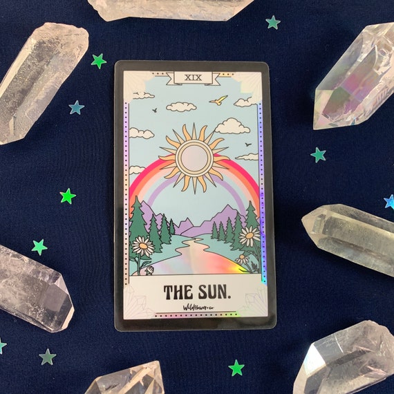 Tarot Card Sticker - The Sun | Holographic !!! | Nature Rainbow Camping | Stickers for Laptop Water Bottles + Aesthetic Stickers
