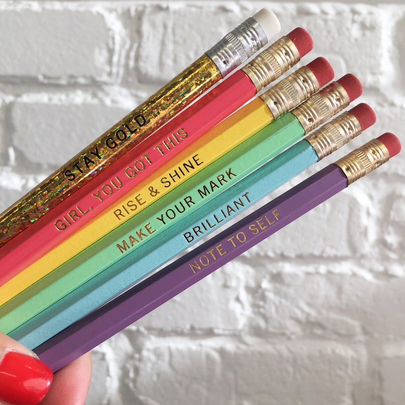 Motivational Pencil Set S/6 Fancy Pencils Quotes Stay Etsy