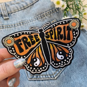 Free Spirit Butterfly Patch Iron On Embroidered Patches Quote Camping Outdoors Nature VSCO Wildflower Co. image 1