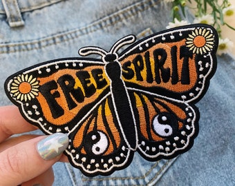 Free Spirit Butterfly Patch - Iron On Embroidered Patches - Quote - Camping Outdoors Nature - VSCO - Wildflower + Co.