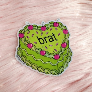 Brat Heart Shaped Cake Glitter Sticker - Holo Glitter - Holographic Vinyl Brat Glitter Stickers - Stickers for Laptop Case Water Bottle
