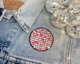 Disco Ball Patch - Pink - Embroidered Iron On Patches for Jackets - Mirrorball - Barbie Girls - Cute Gifts - Stocking Stuffers