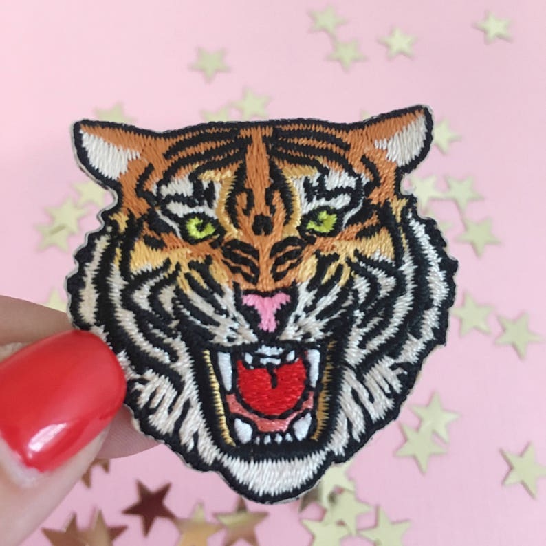 Tiger Head Patch, Iron On, Embroidered Patches, Roar, Feminist, Wildflower Co. image 1